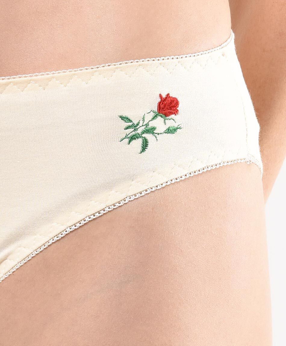 Bombacha bikini mujer liso flor bordada