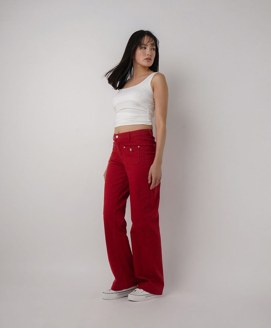 Jeans mujer wide leg rojos