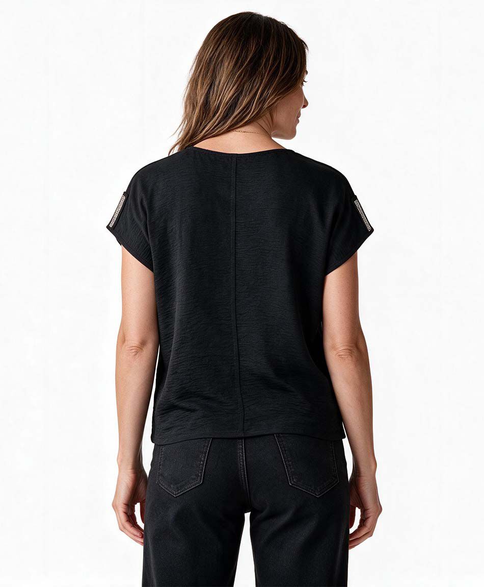 Camisa mujer brillos hombro
