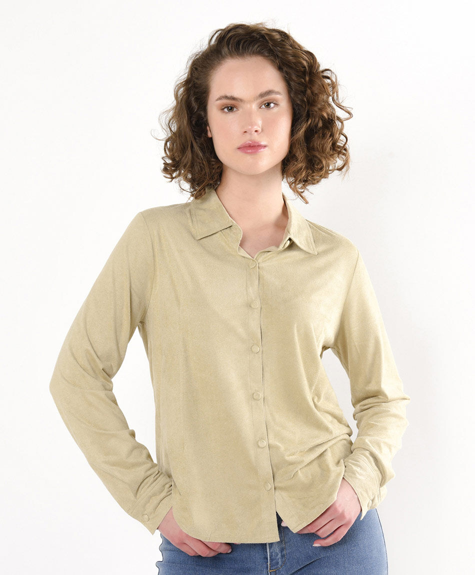 Blusa mujer lisa gamuza beige