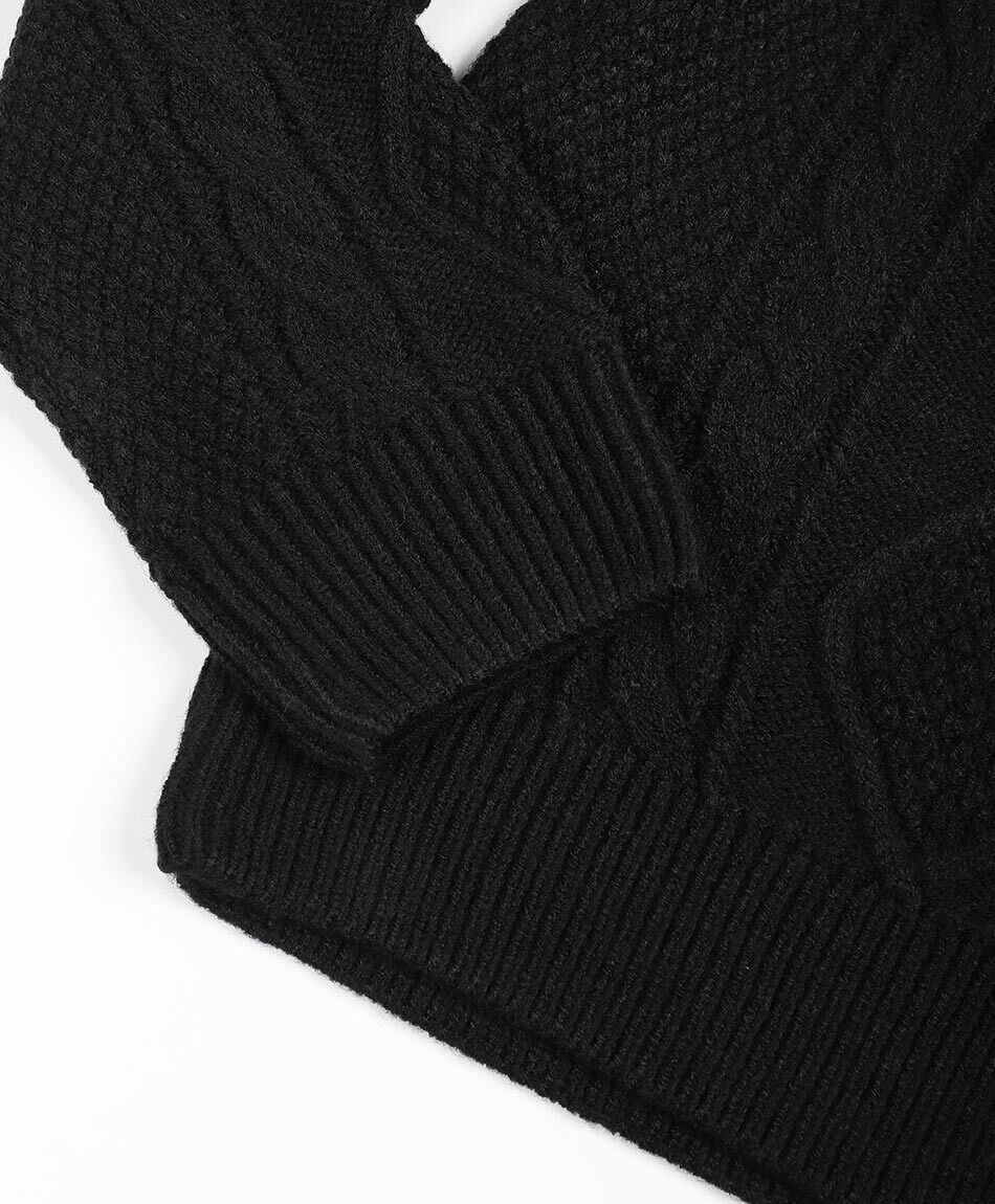 Sweater hombre cuello redondo trenzado negro