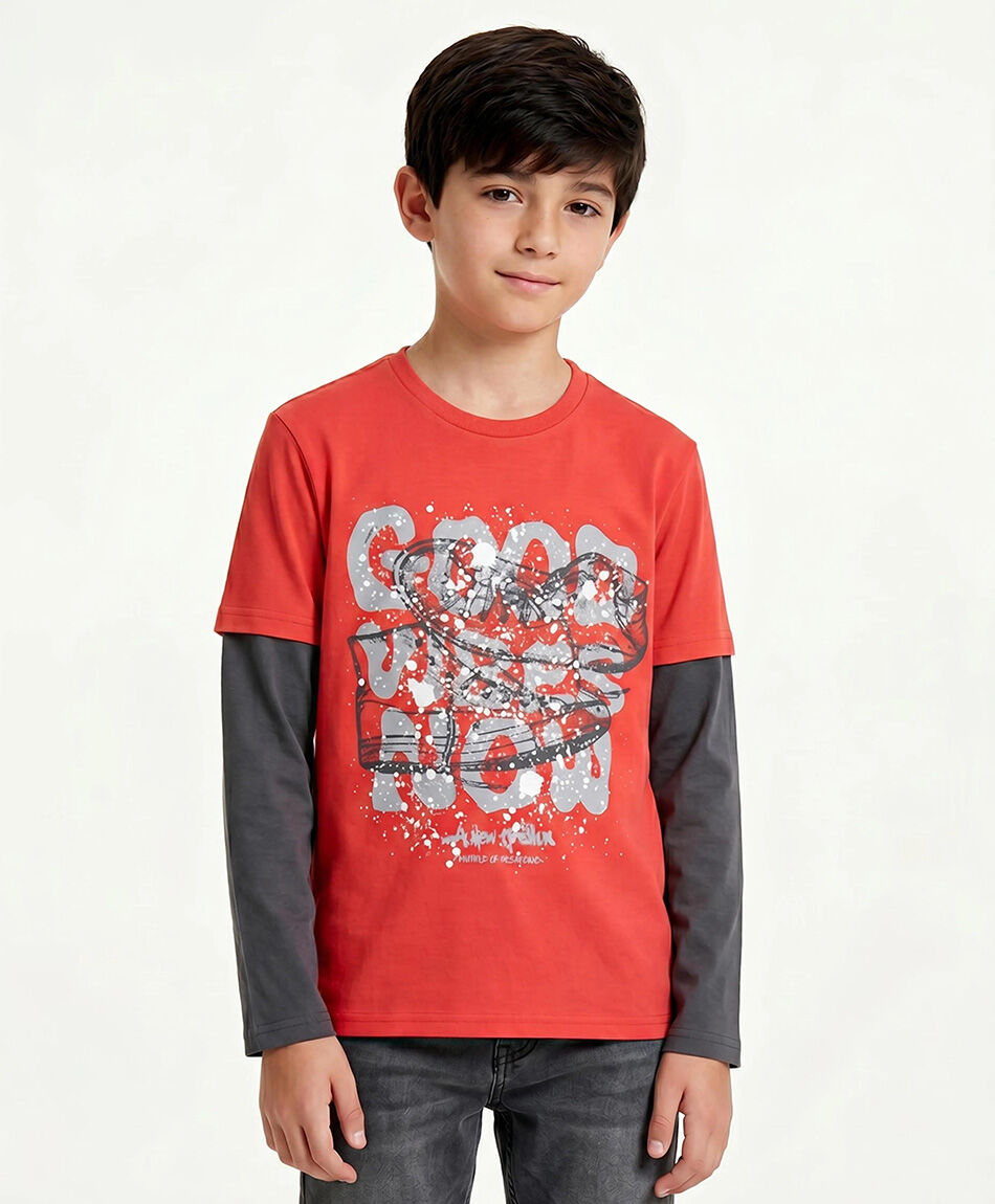 Remera ni&ntilde;o manga larga good vibes