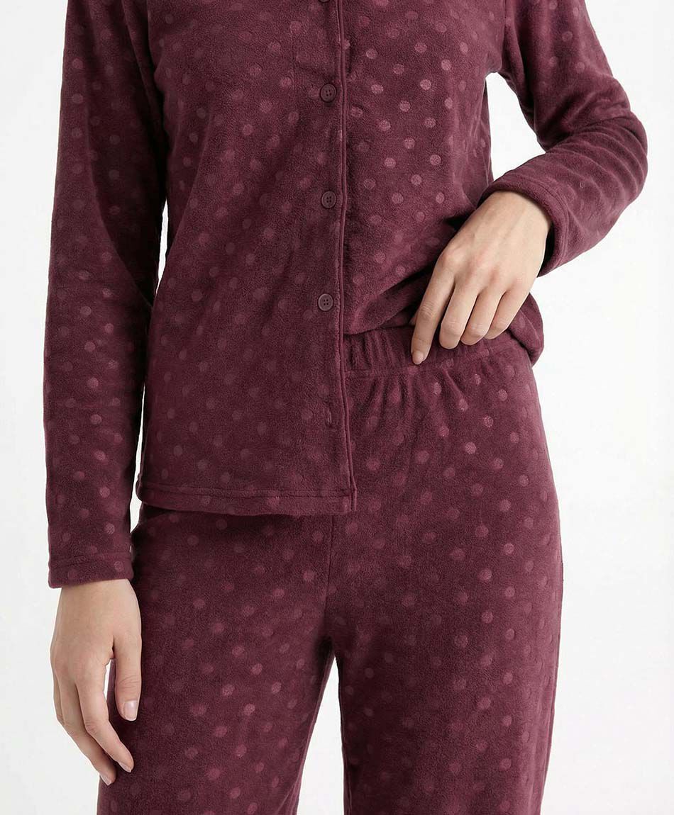 Pijama mujer polar lunares burdeo