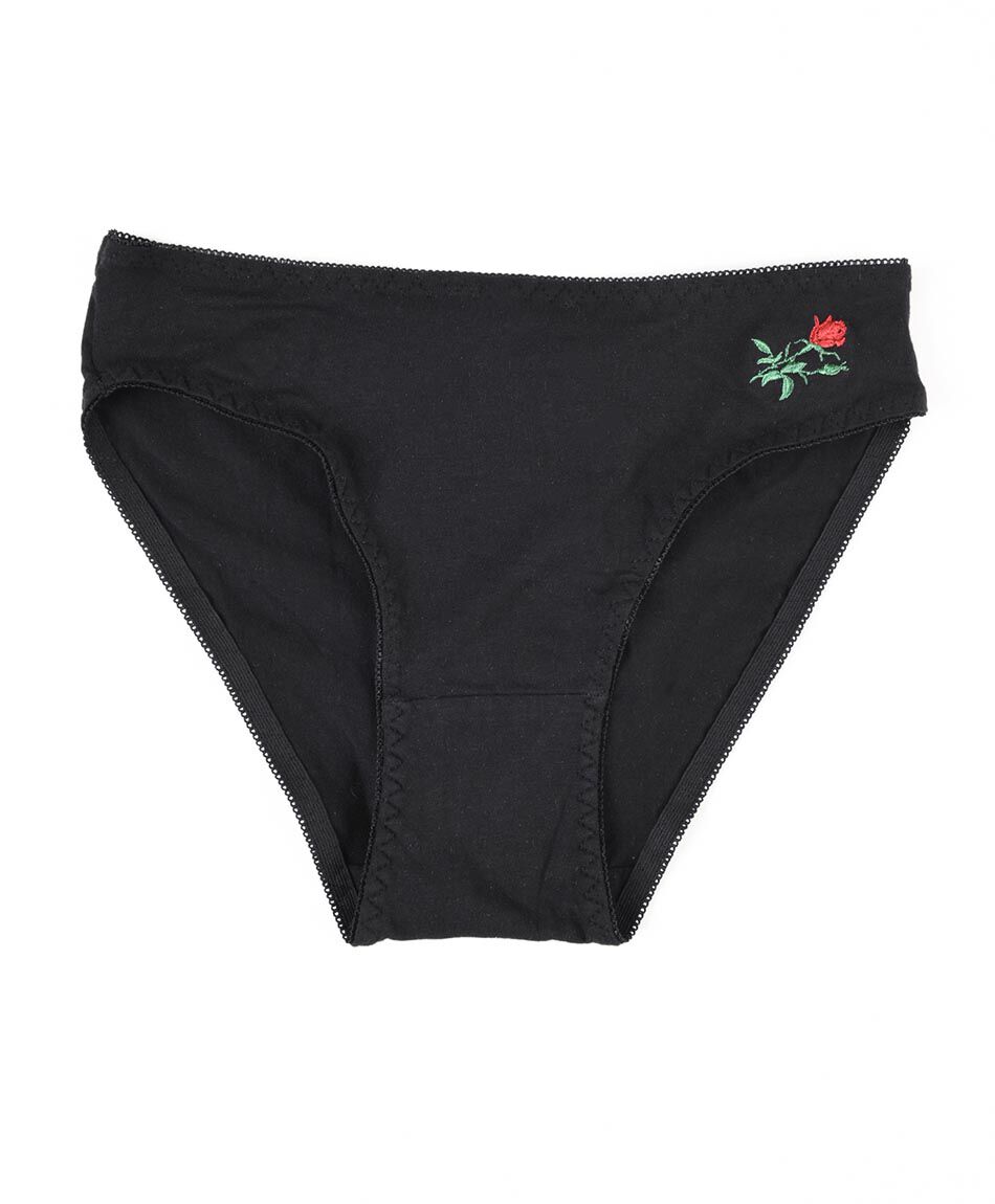 Bombacha bikini mujer liso flor bordada