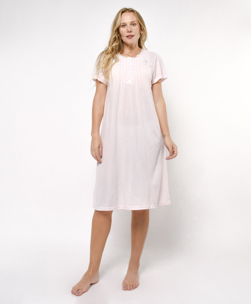 Camisa de dormir mujer encajes botones rosada