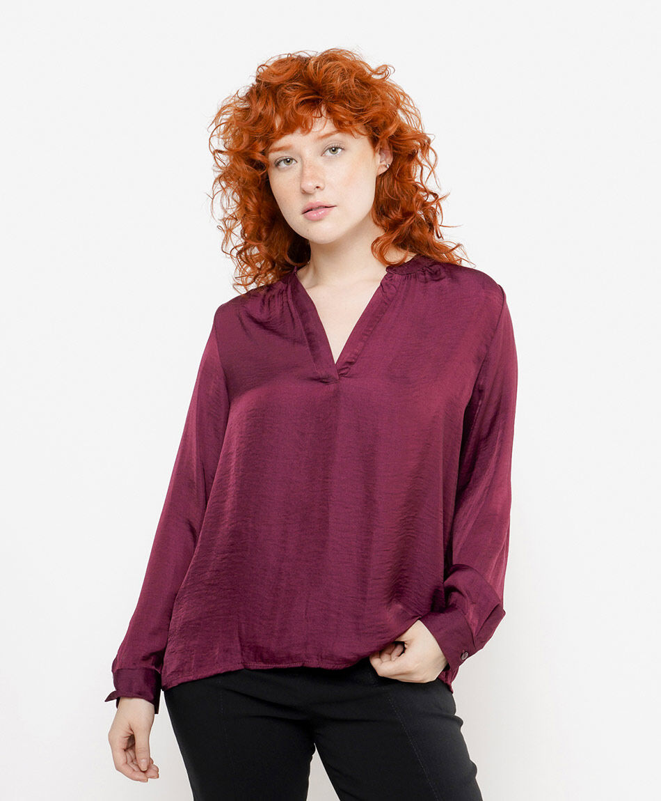 Camisa mujer satinada burdeo