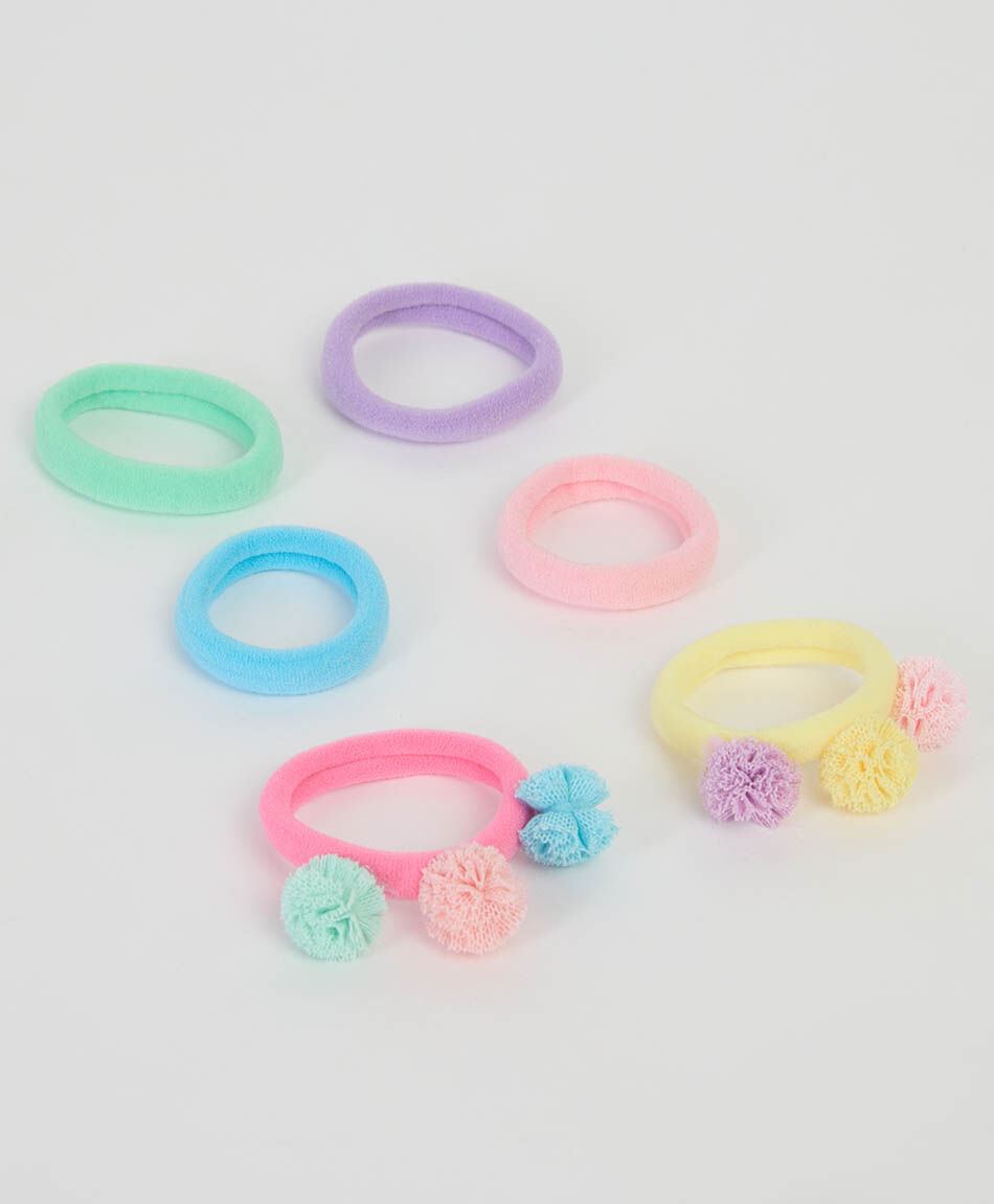 Set 6 colets infantiles pompones