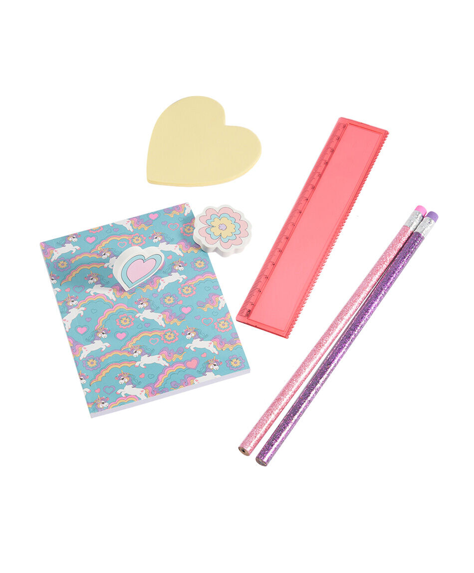 Set libreta + l&aacute;pices escolar unicornio