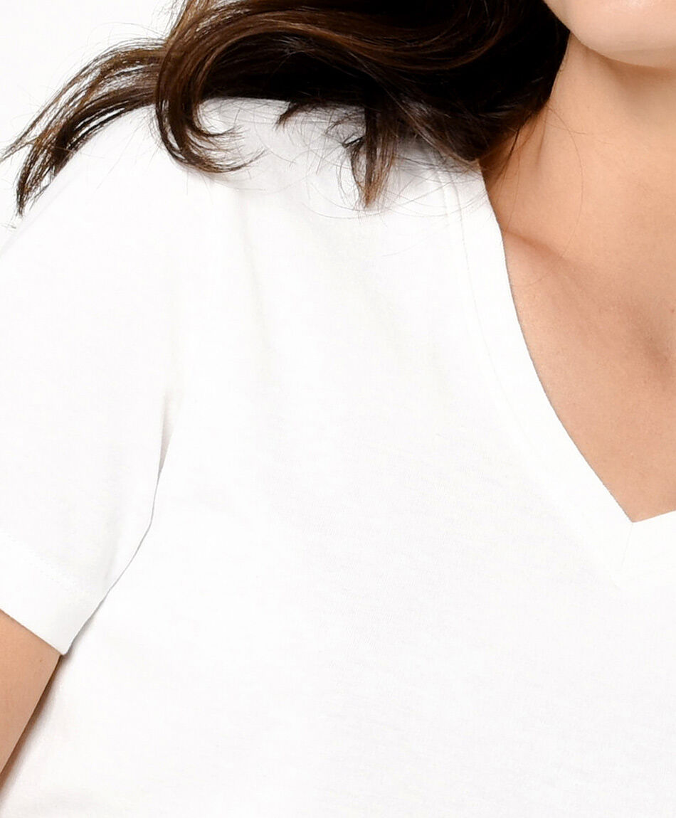 Remera mujer b&aacute;sica blanca cuello en v