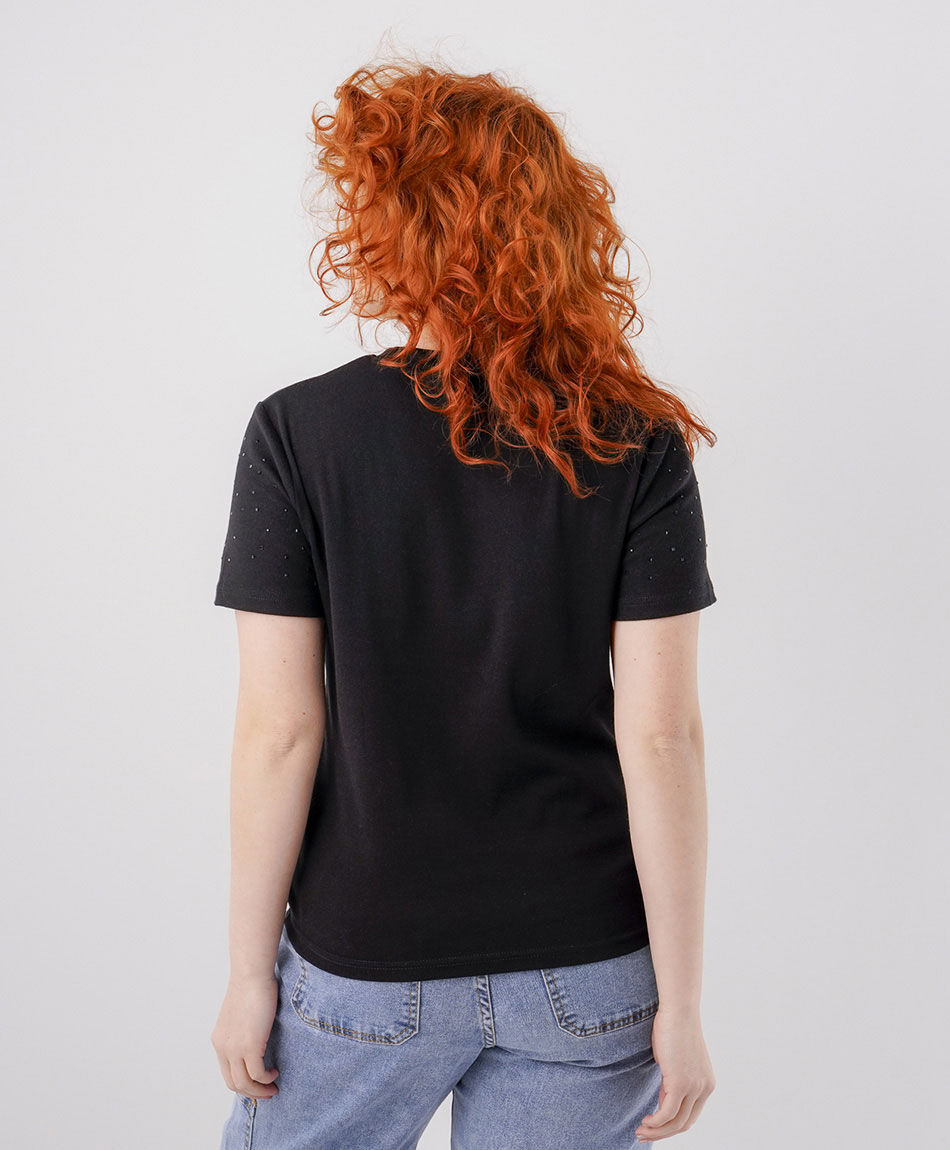 Remera mujer brillos negra