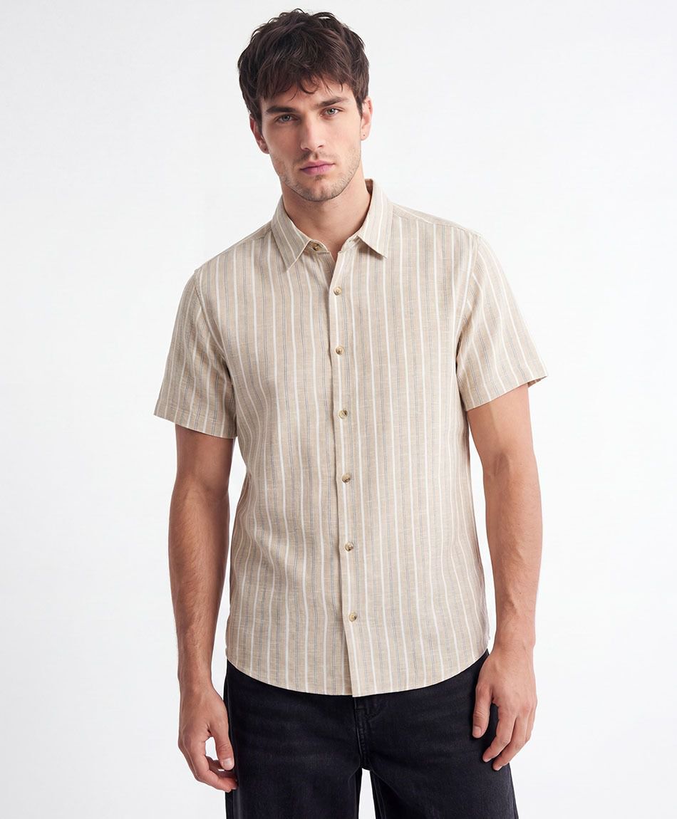 Camisa hombre l&iacute;neas bicolor lino