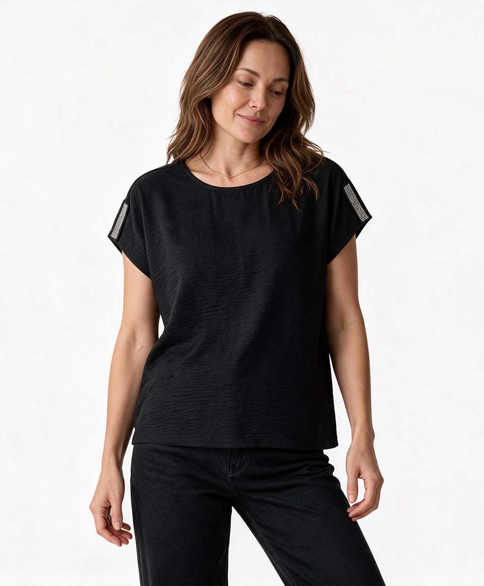 Camisa mujer brillos hombro