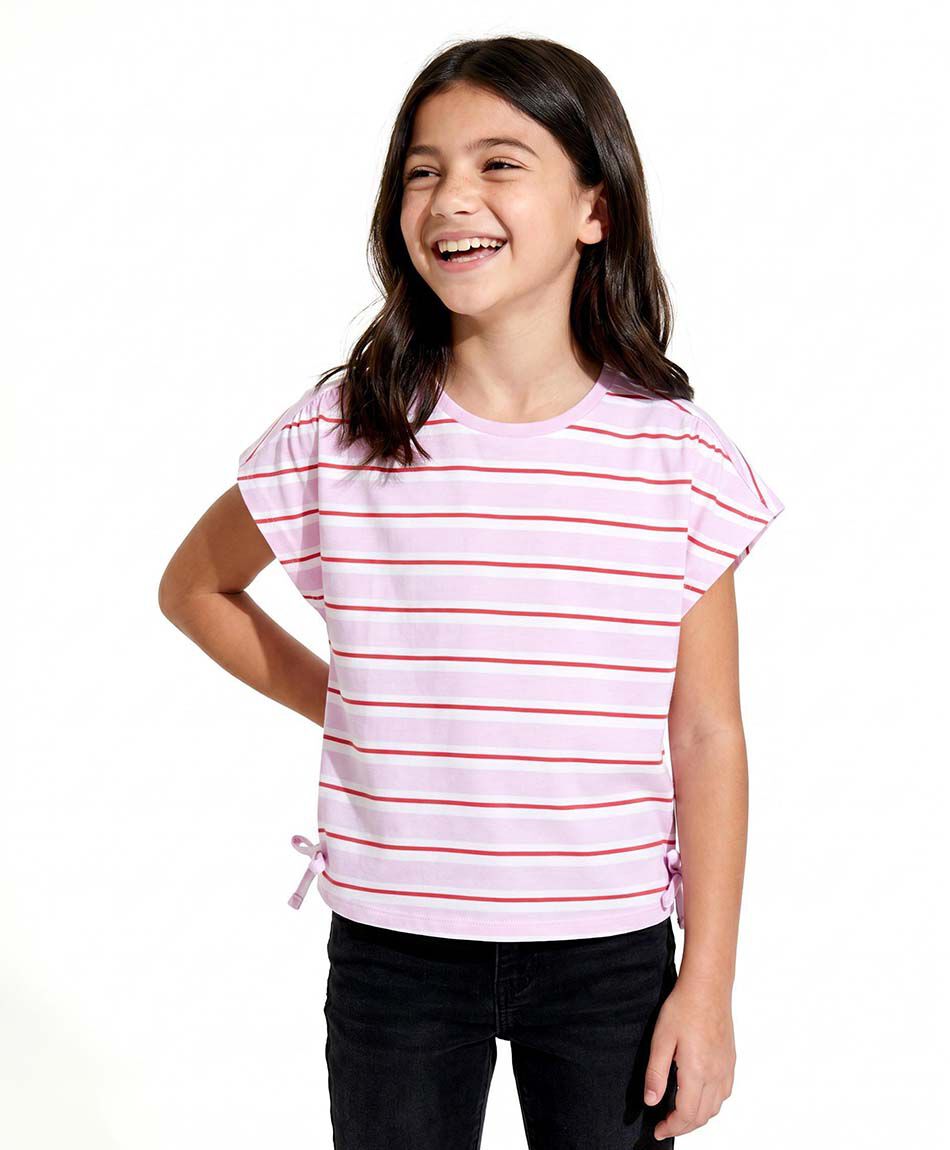 Remera ni&ntilde;a l&iacute;neas lazos