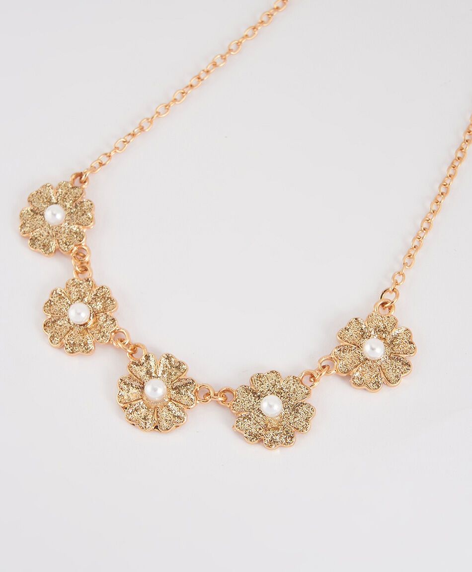 Collar mujer flores y perlas