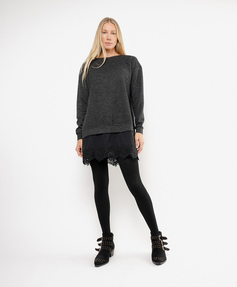 Remera mujer basta encaje larga black
