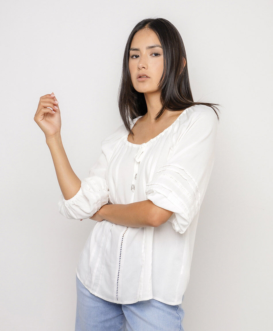 Camisa mujer manga recogida white
