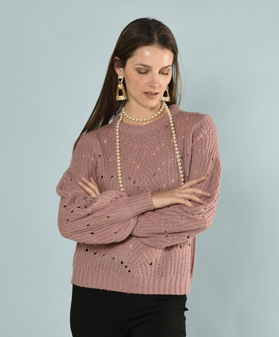 Sweater calado oversize cuello redondo