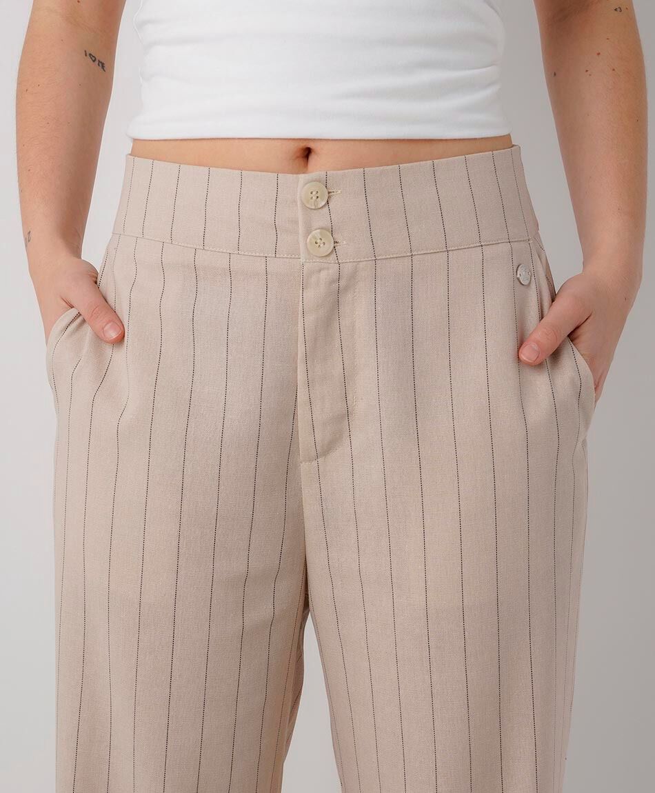 Pantal&oacute;n mujer listado doble bot&oacute;n lino