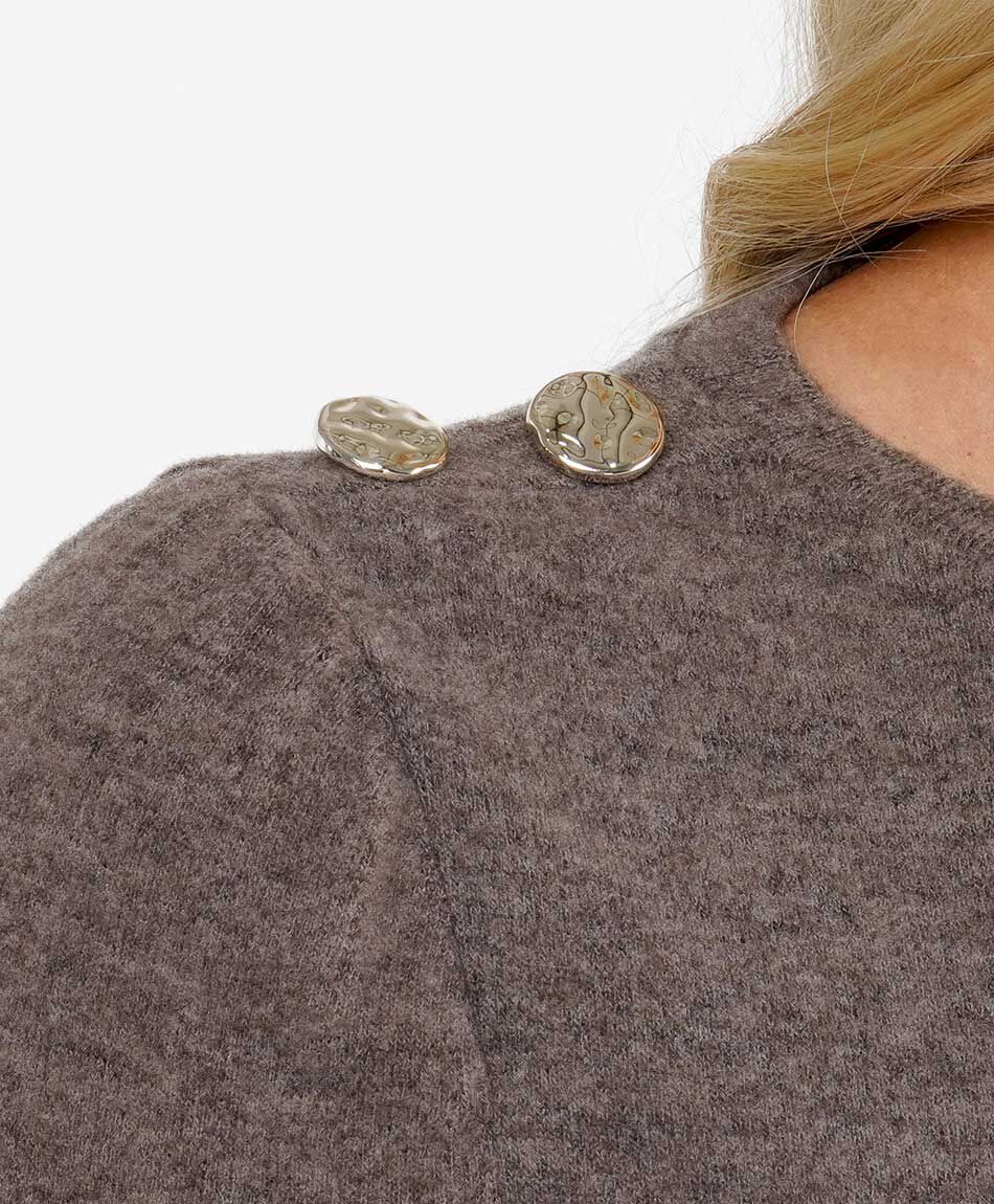 Polera mujer lanosa botones caf&eacute;