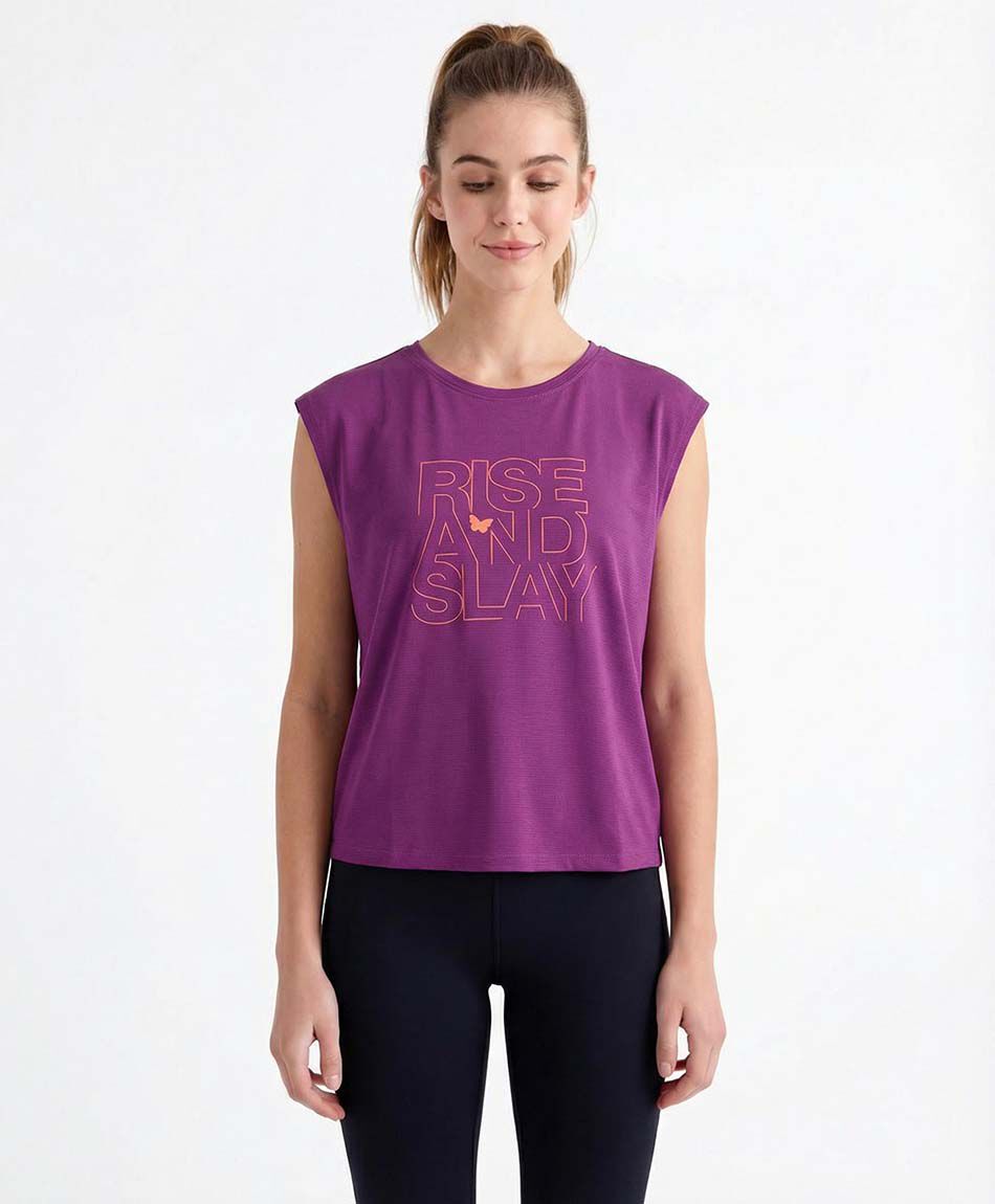 Remera deportiva mujer sin mangas lila
