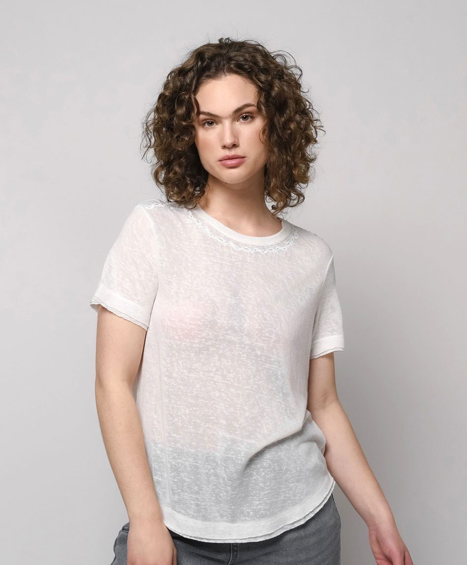 Remera mujer transl&uacute;cida encaje