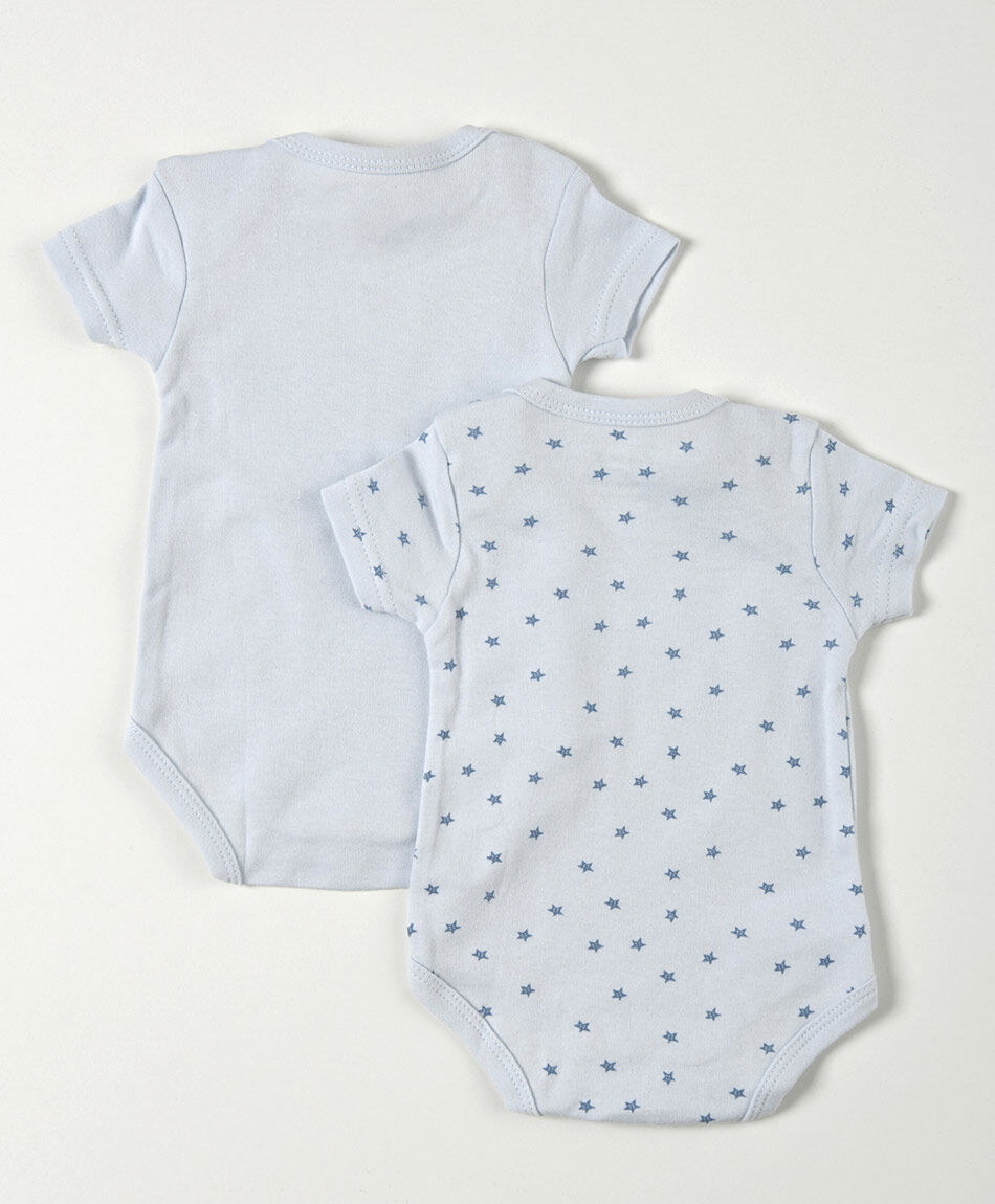 Pack 2 bodies beb&eacute; azul liso y estrellas