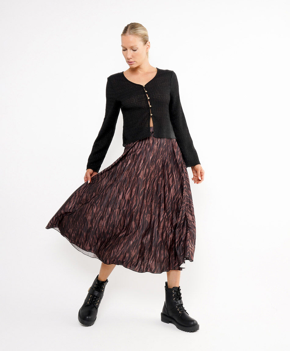 Pollera mujer midi estampado cebra plisada