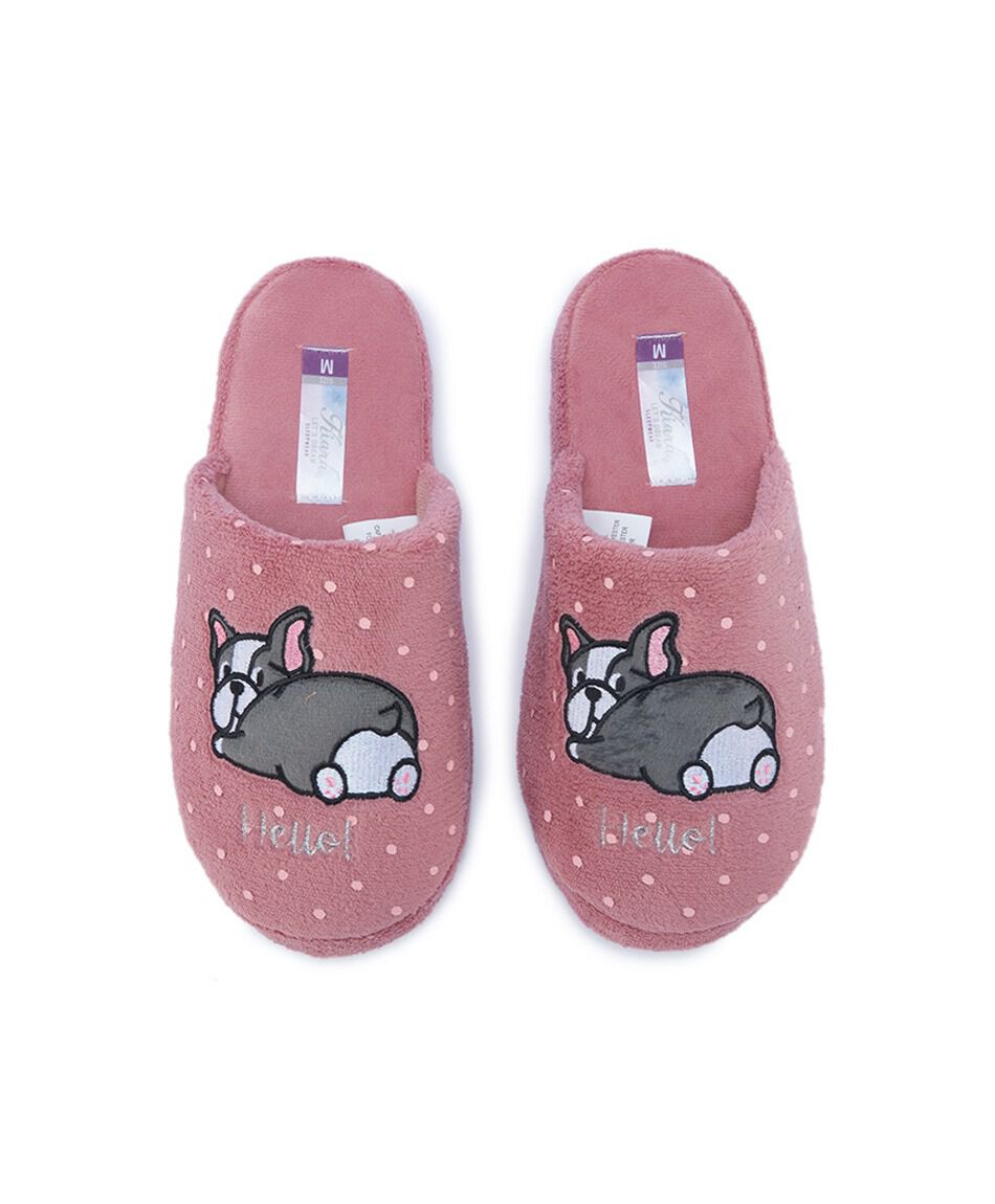 Pantufla mujer perros bordados