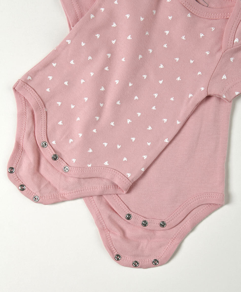 Pack 2 bodies beb&eacute; rosado liso y corazones