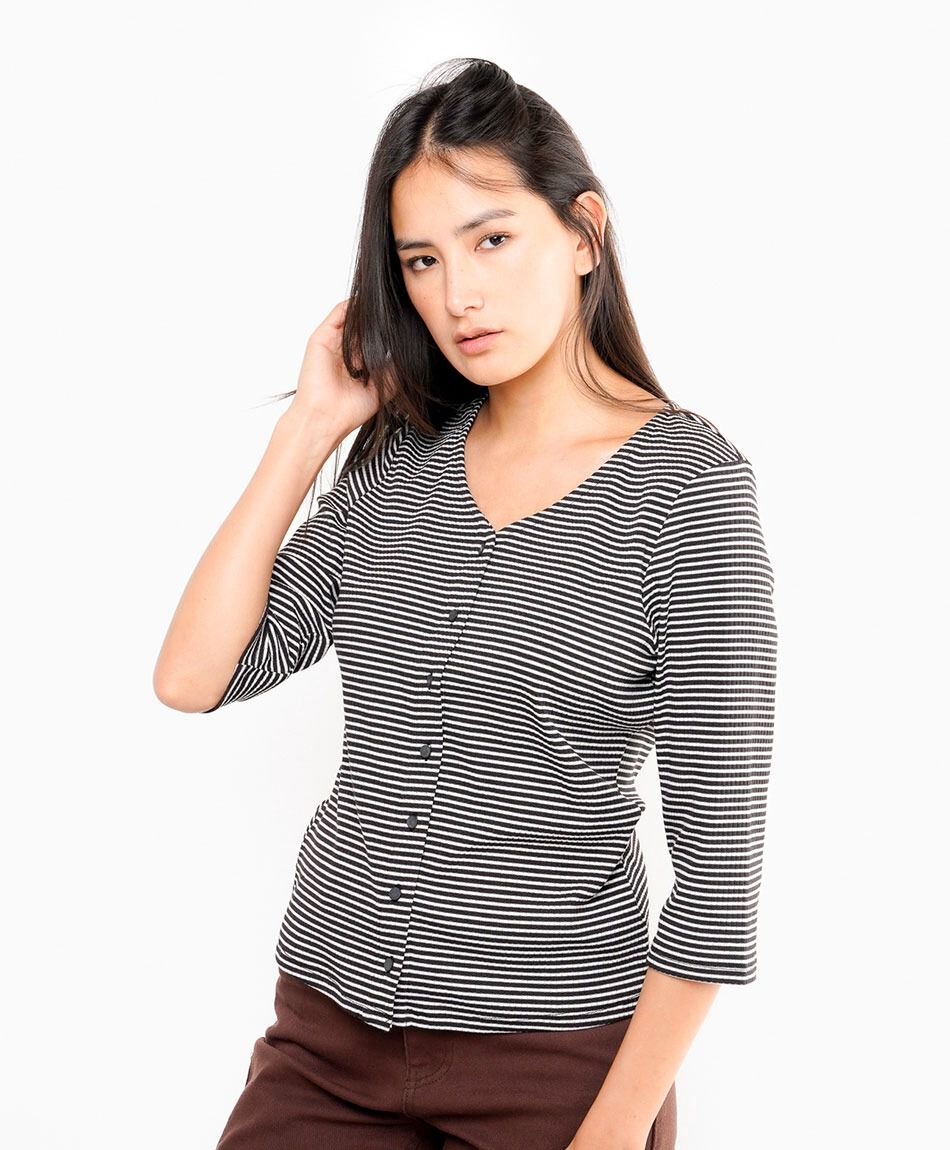Remera mujer rayas abotonada