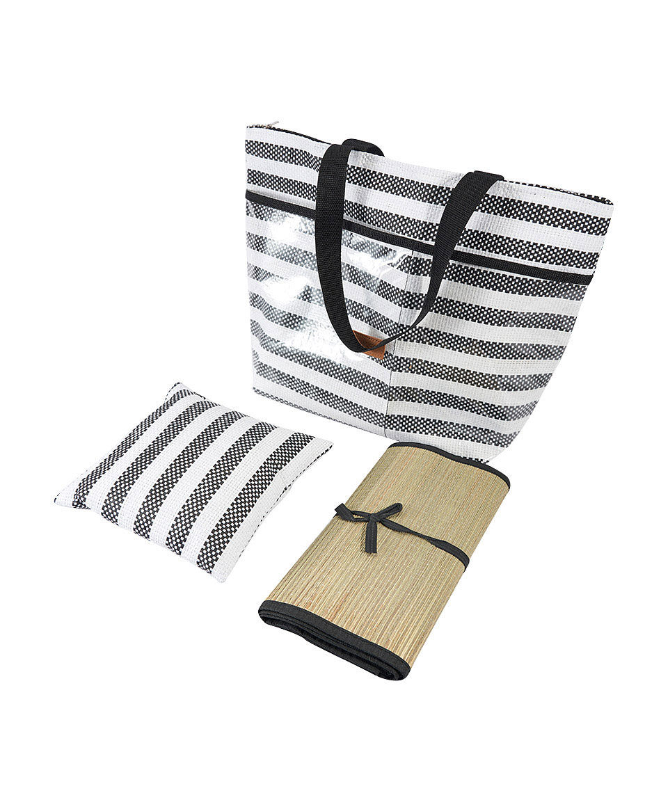 Set bolso playa mujer rayas negro