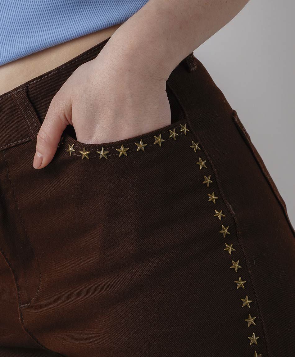 Jeans mujer straight estrellas costuras