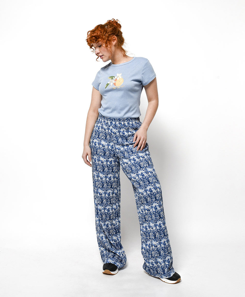 Pantal&oacute;n mujer jacquard azul