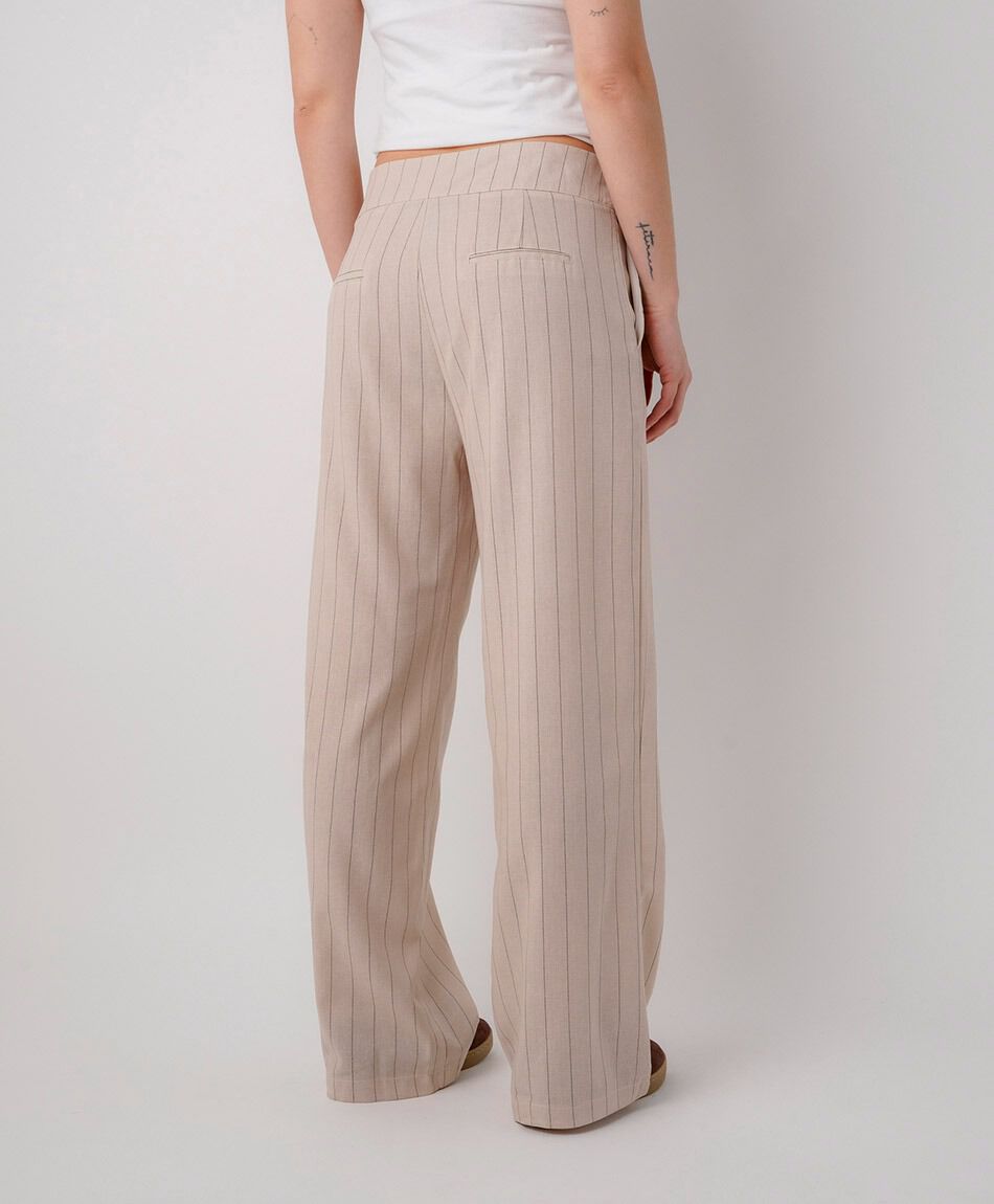 Pantal&oacute;n mujer listado doble bot&oacute;n lino