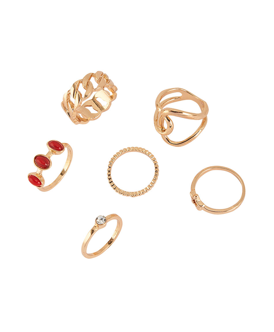 Set 6 anillos mujer mix dorado