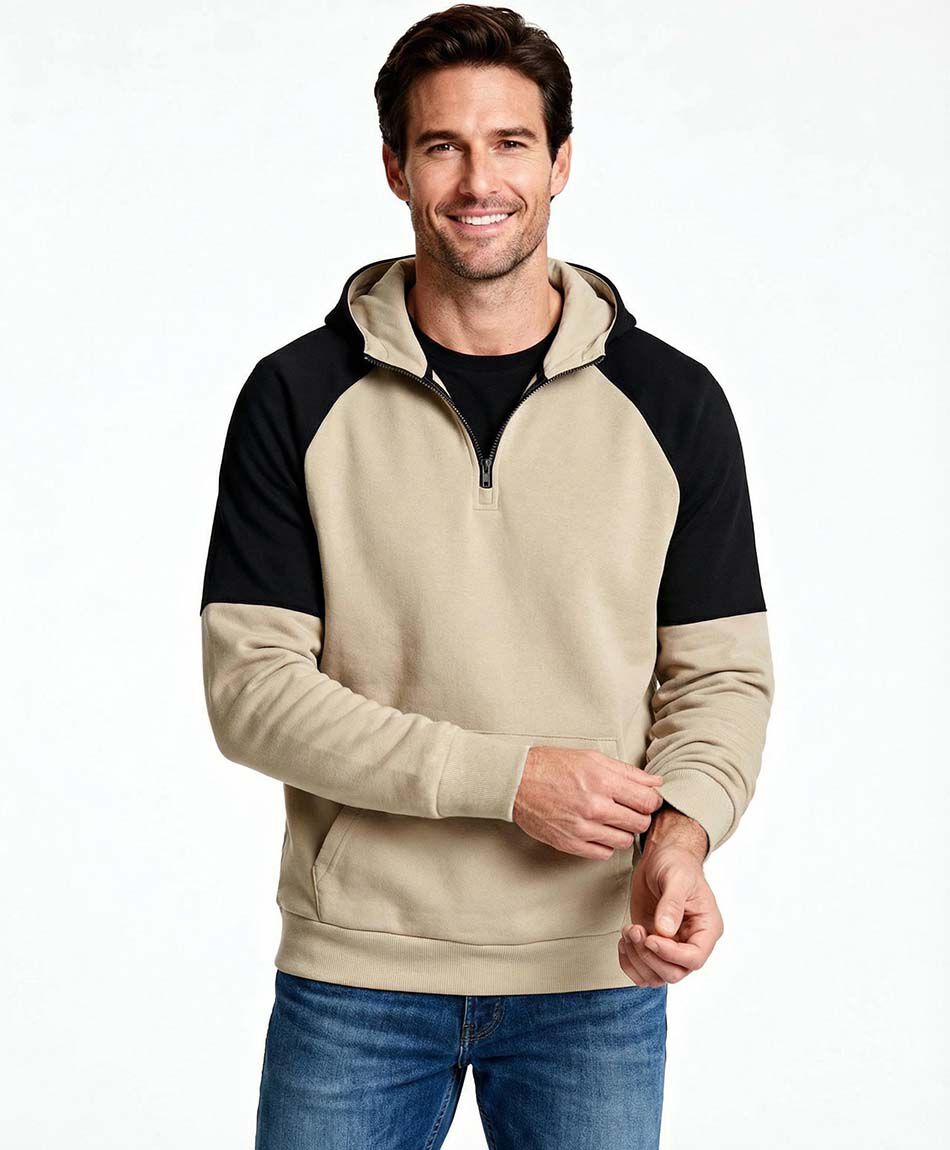 Buzo hombre canguro zip beige