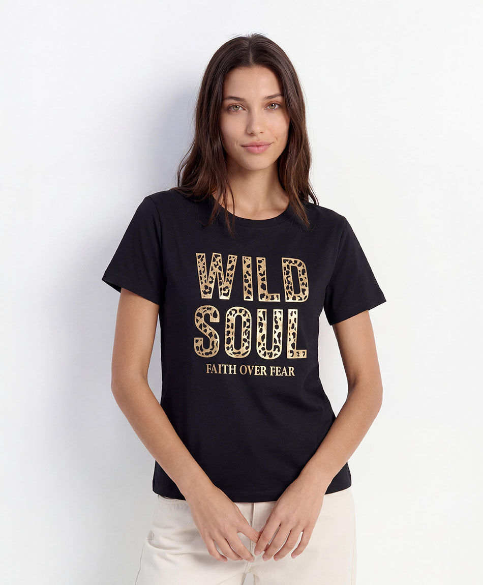 Remera mujer animal print texto