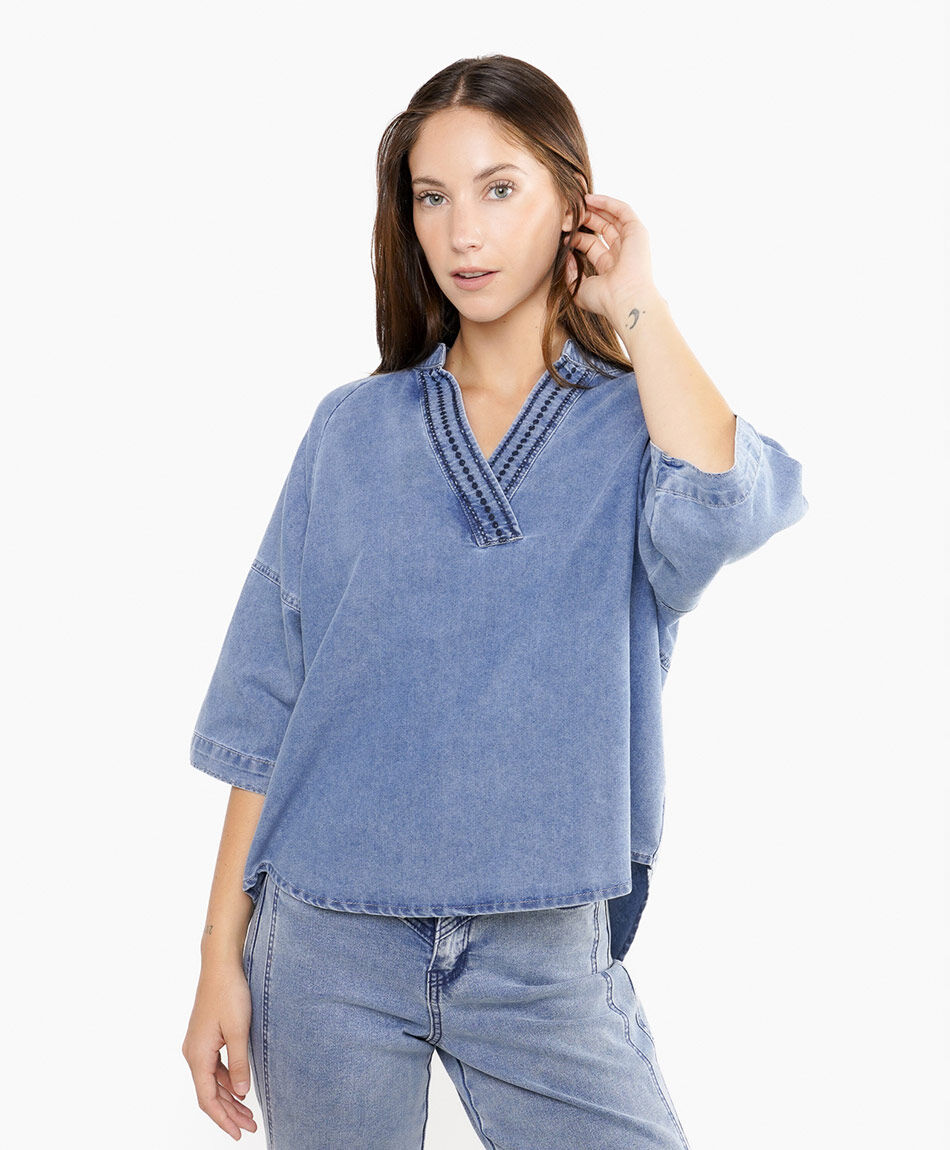 Camisa mujer denim bordado