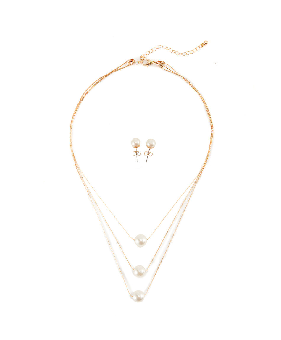 Set collar + aros mujer perlas