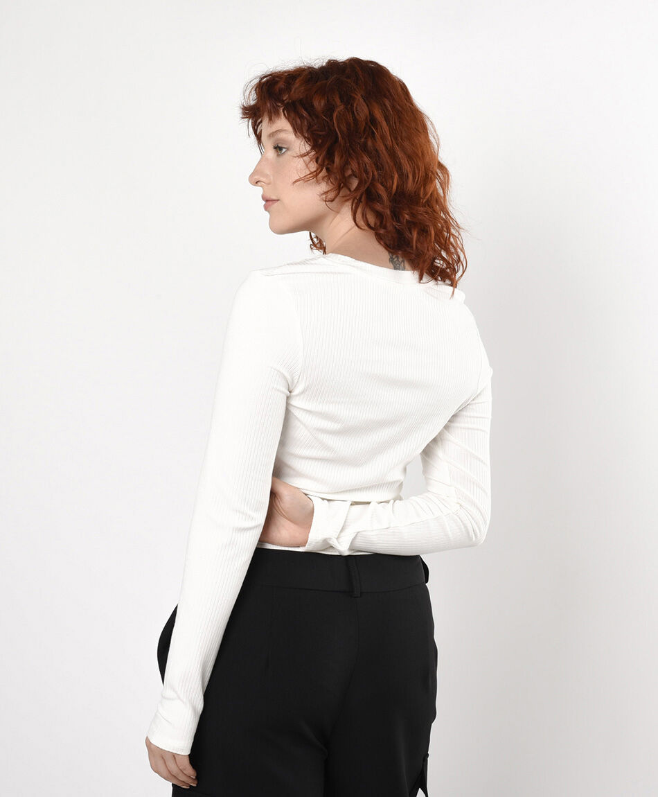 Remera mujer acanalada b&aacute;sica blanca