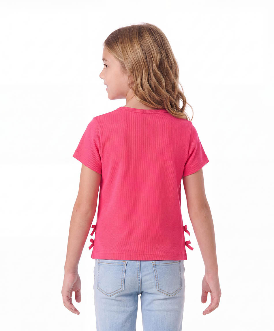 Remera ni&ntilde;a doble lazos fucsia