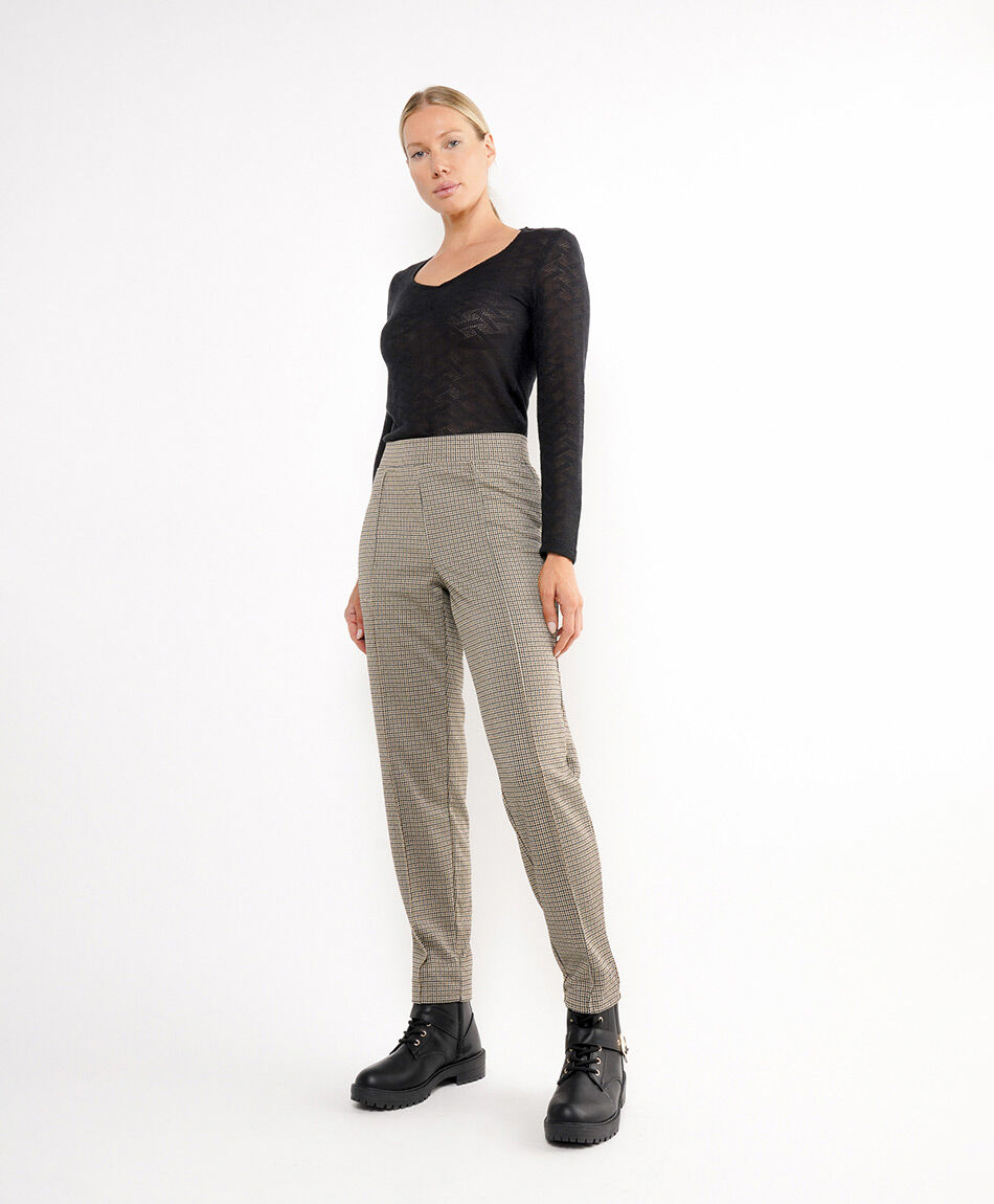 Pantal&oacute;n mujer cuadritos brown
