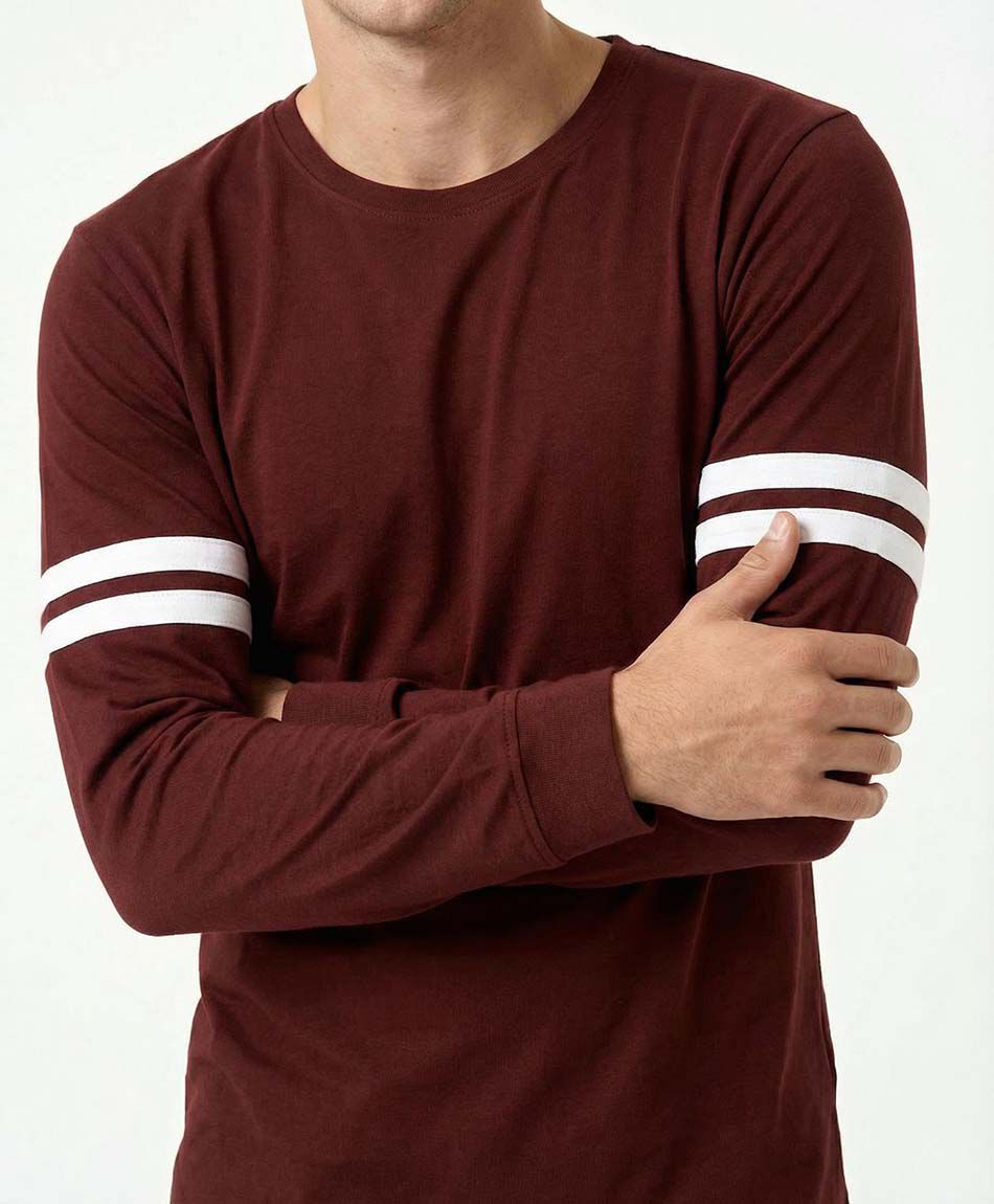 Remera hombre manga larga linea doble white