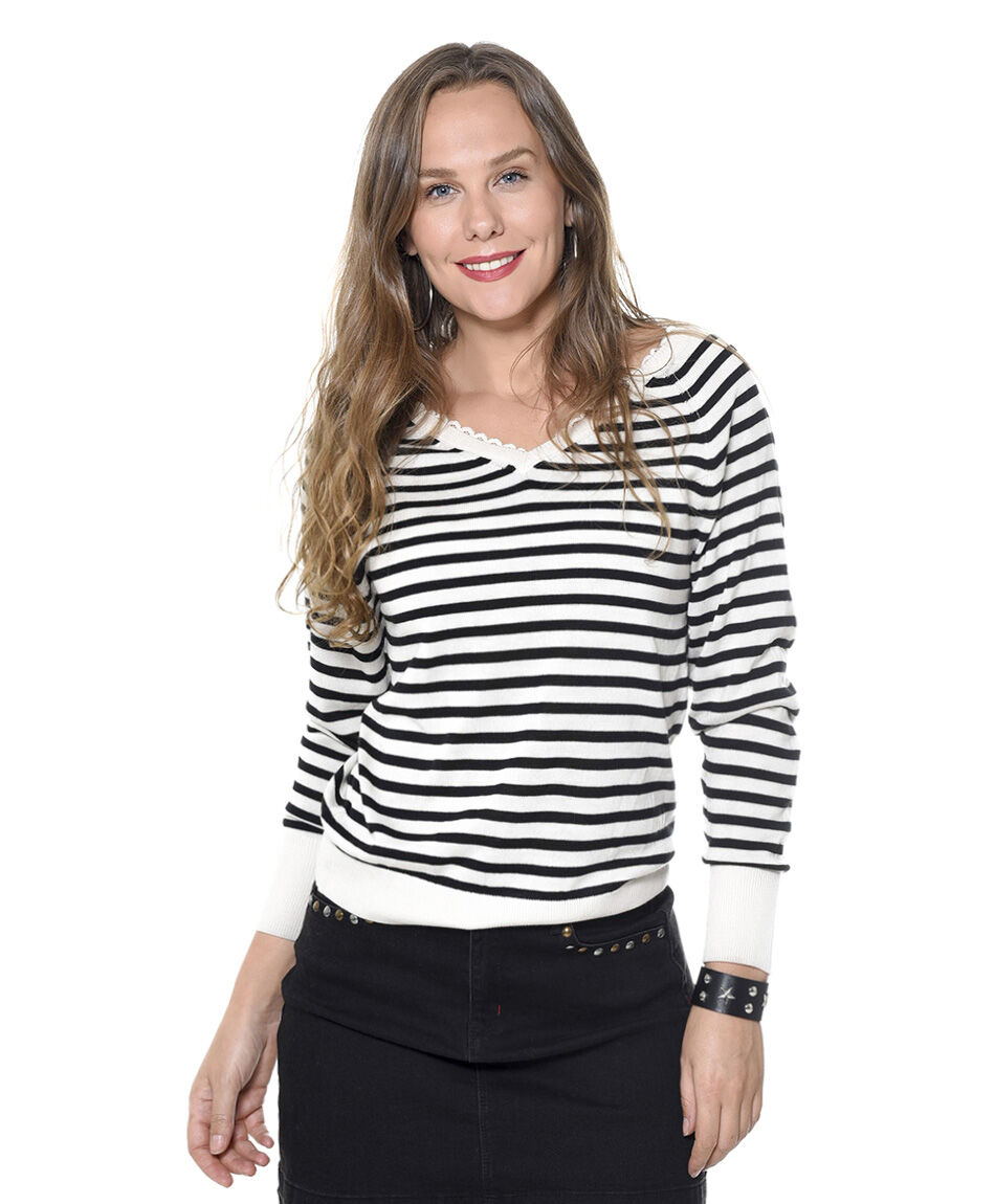 Sweater listas y encaje