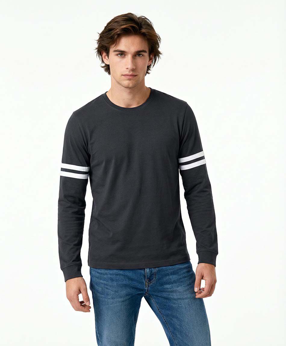 Remera hombre manga larga linea doble white
