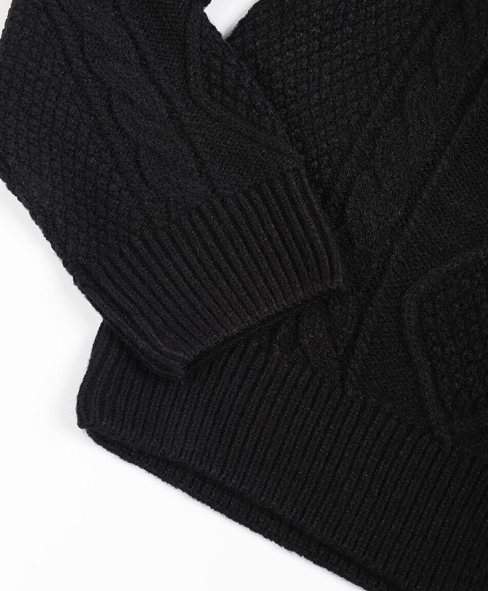 Sweater hombre cuello redondo trenzado negro