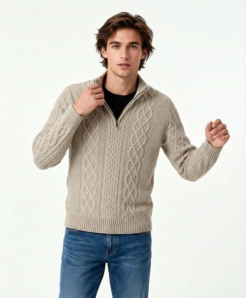 Sweater hombre cierre medio beige