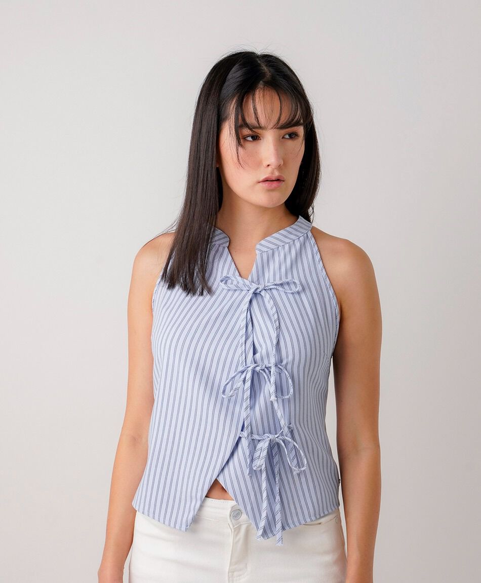 Camisa mujer amarras rayas lino