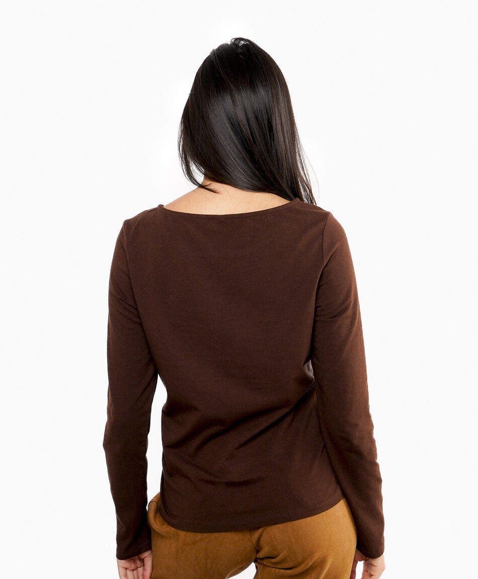 Polera mujer b&aacute;sica caf&eacute; manga larga