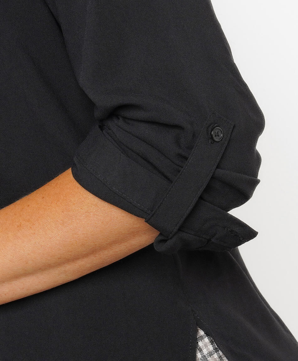 Camisa mujer cuello mao negra